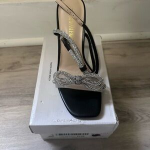 Embellished Bow Black Strappy Sandal - Women